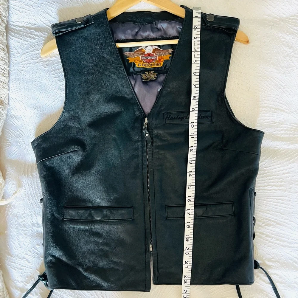 Harley Davidson Motor Clothes 100% Genuine Leather black zip front vest Size L